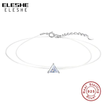 

ELESHE Invisible Fish Line Geometric Triangle Crystal Necklaces Pendants for Women 925 Sterling Silver Adjustable Chain Necklace