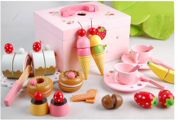 

Play House Wooden Afternoon Tea Cake Cutting Wooden Play House Children Emulate Toy GIRL'S Gift 1.98