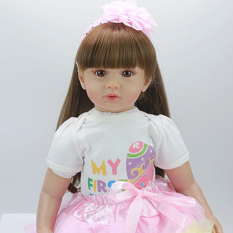 60 см Reborn Baby Doll игрушка мягкая силиконовая Розовая Принцесса платье ткань тело длинные волосы Реалистичная новорожденная Кукла Малыш Дети Подарки