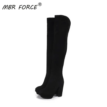 

MBR FORCE new ladies knee high heels fashion all-match autumn and winter elegant and simple ladies black high boots size 35-39