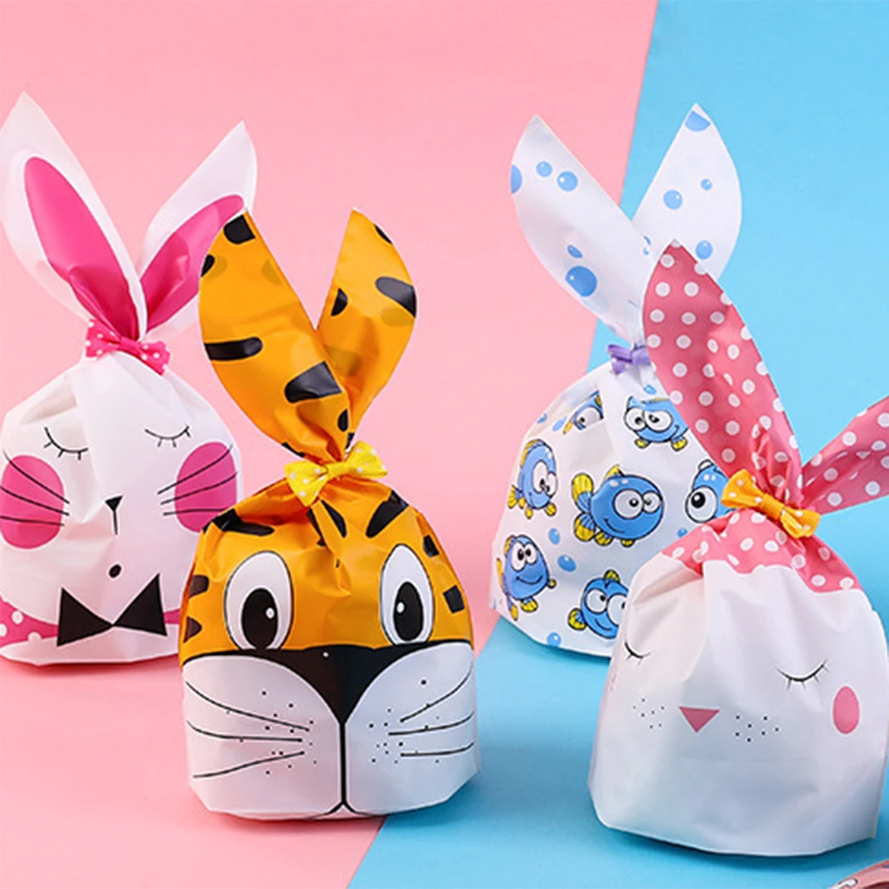 50 Pieces/batch Easter Cute Bunny Ear Bag Cookies Plastic Bags & Candy Gift Bags Cookies Snacks Baking Packaging Party Supplies