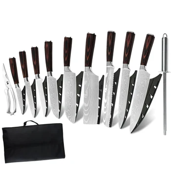 

High Quality Japanese Knives Set Kitchen Meat Cleaver Sharp Utility santoku Bread Knife Kitchen Gadgets W/ Scissors Storage Bag