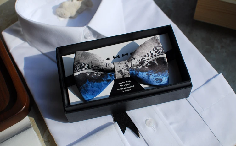 Free shipping new men's male printed groom groomsman High-quality blue elf design wedding host bow tie pot Western Western party