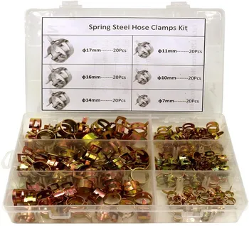 

120Pcs Spring Band Type Action Fuel Line Silicone Vacuum Hose Pipe Clamp Low Pressure Air Clip Clamps Fasteners Assortment Kit