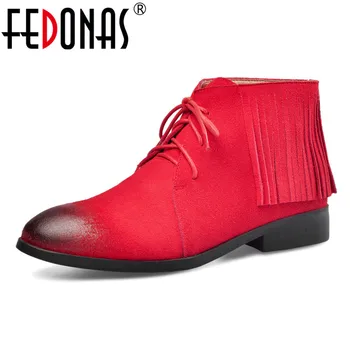 

FEDONAS Fringe Short Women Ankle Boots Classic Round Toe Platform Riding Boots Cross-tied Casual Shoes Woman Autumn Winter Boots