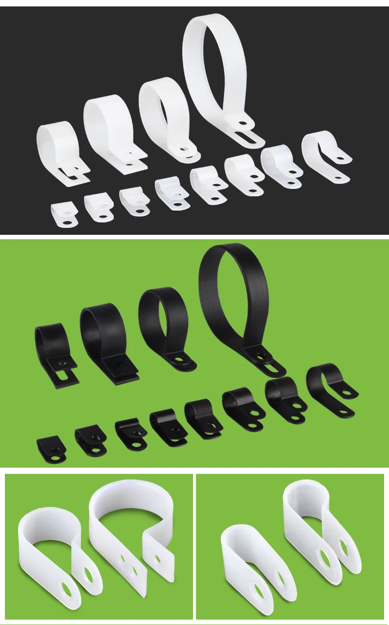100PCS Kabel Clips R-Typ Kunststoff Halter Clamp Fixierung Befestigungen Organizer 16MM Nylon Montieren Draht Wand Management schwarz R-3,3 – Detail 3