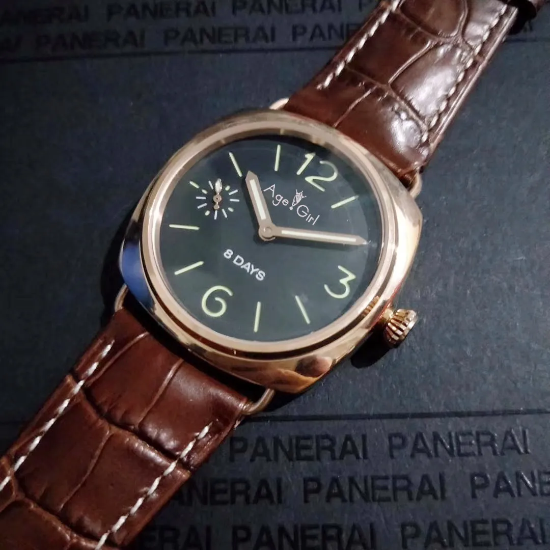 

Luxury New Mechanical Hand Wind Men Brown Leather Rose Gold 8 Days Brown Leather Sapphire Stainless Steel No Date Watch 45mm