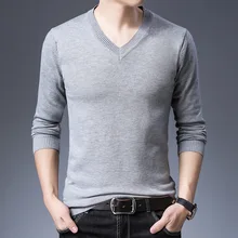 Осенне-зимний хлопковый свитер мужской пуловер с длинными рукавами мужской свитер с v-образным вырезом Топы свободная однотонная трикотажная одежда