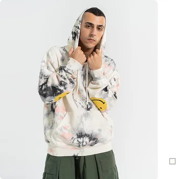 

Irregular Splash Ink Print Smiley Hip Hop Hoodie Men Streetwear 2020 High Street Tie Dye Hoodies Men Oversized Hoodie For Couple