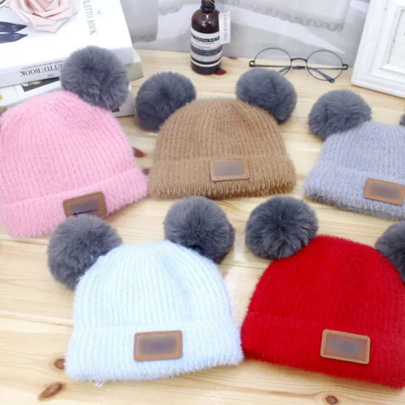 Fashion Patchwork Pompom Kids Hats Casual Girls&Boys Knitt Caps Winter Elastic Beanies Caps