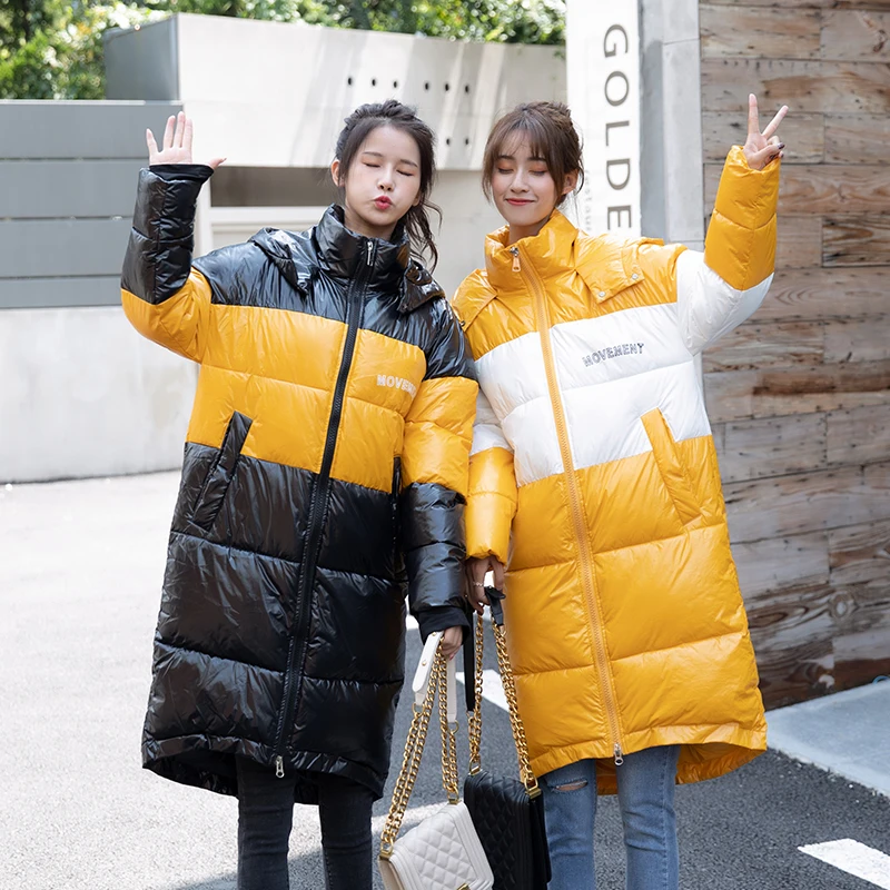 

Winter 2019 New Colour-Coloured Alphabet Printed Down Cotton Dress Female Long Style Warm and High Quality Coat