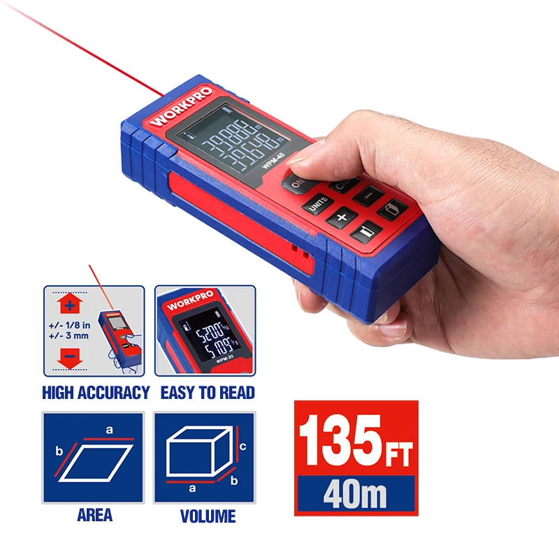 WORKPRO 20m 40m Laser Distance Meter Laser Rangefinder Digital laser range finder tape distance measurer