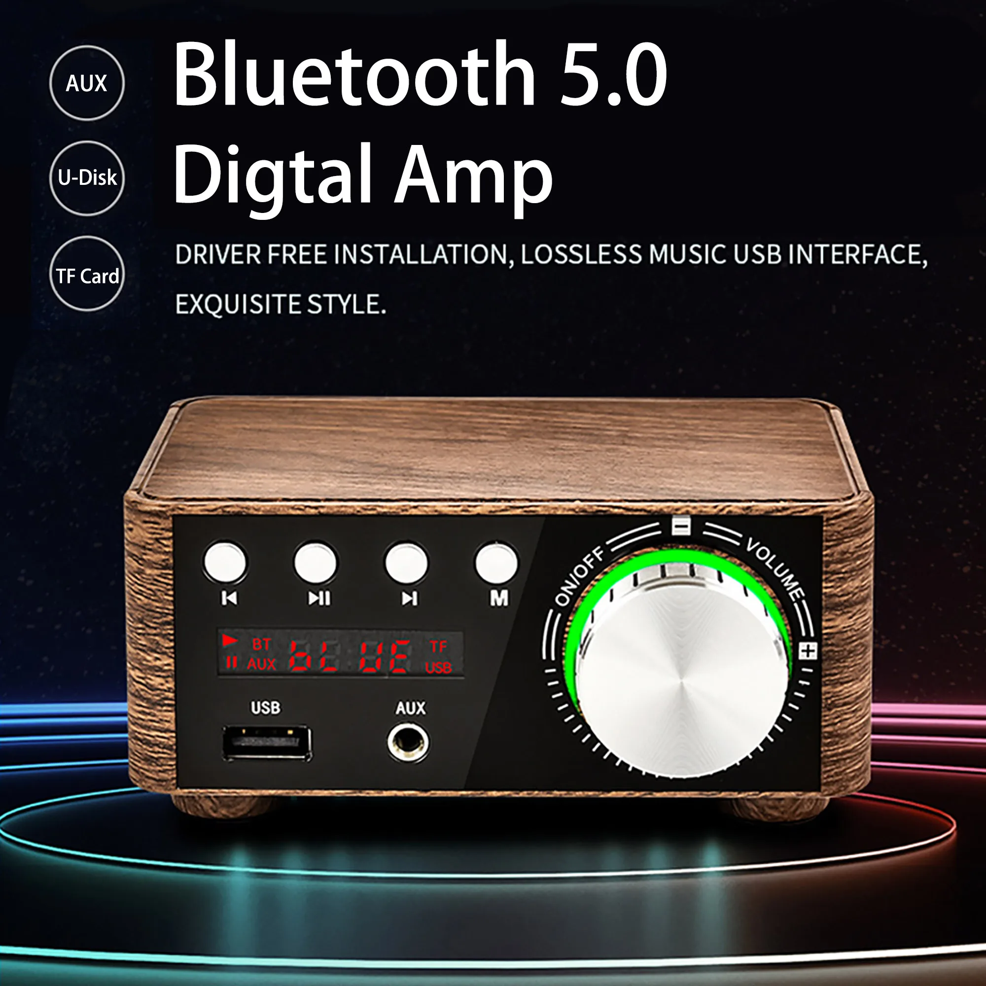 

Mini Digital HiFi Bluetooth 5.0 Power Class D Amplifier Audio Amp 50W*2 Home Theater Car Marine USB TF-Card AUX IN