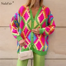 Nadafair Milti Patterned Cardigan Women Fashion Plus Size Winter Sweater Autumn Loose Casual Oversized Knitwear Cardigan Muje