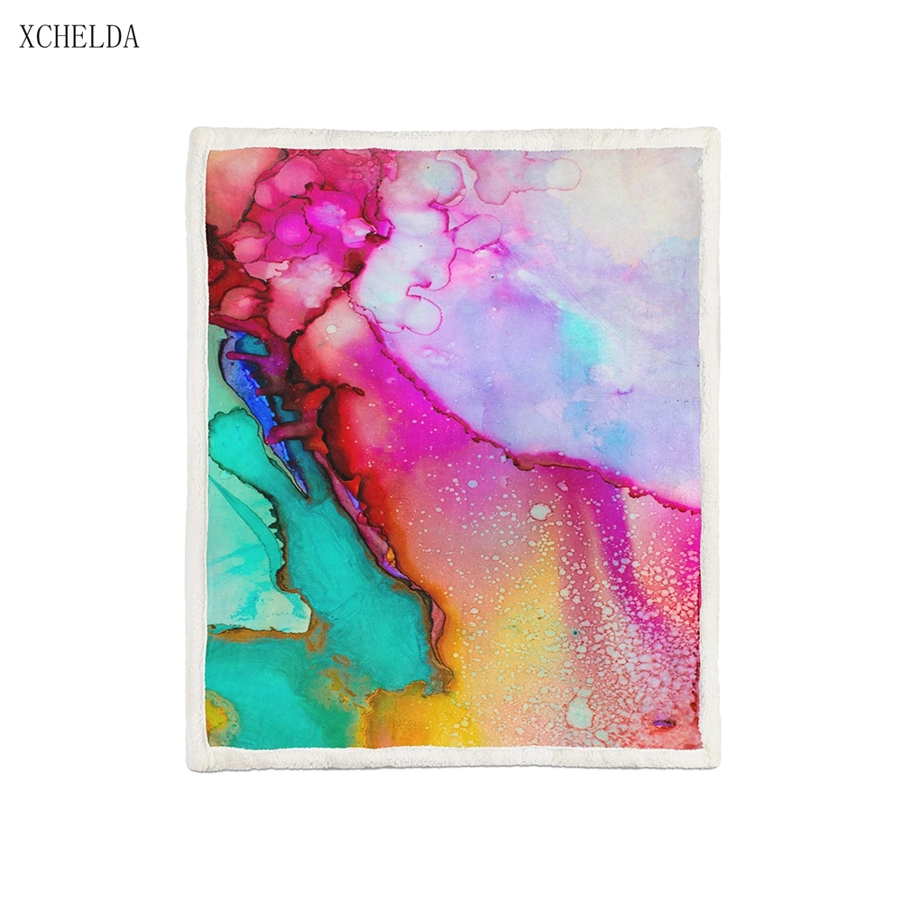 

Fashion custom Colorfull Print Weighted Fuzzy Blanket for Bed Sofa Couch Microfiber Fabric Throw Blankets Sherpa Home Textiles