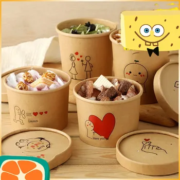 

25 pcs Cake Bucket Cup Disposable Kraft paper Cups Lid Dessert Box Wedding Party Birthday Dessert Container