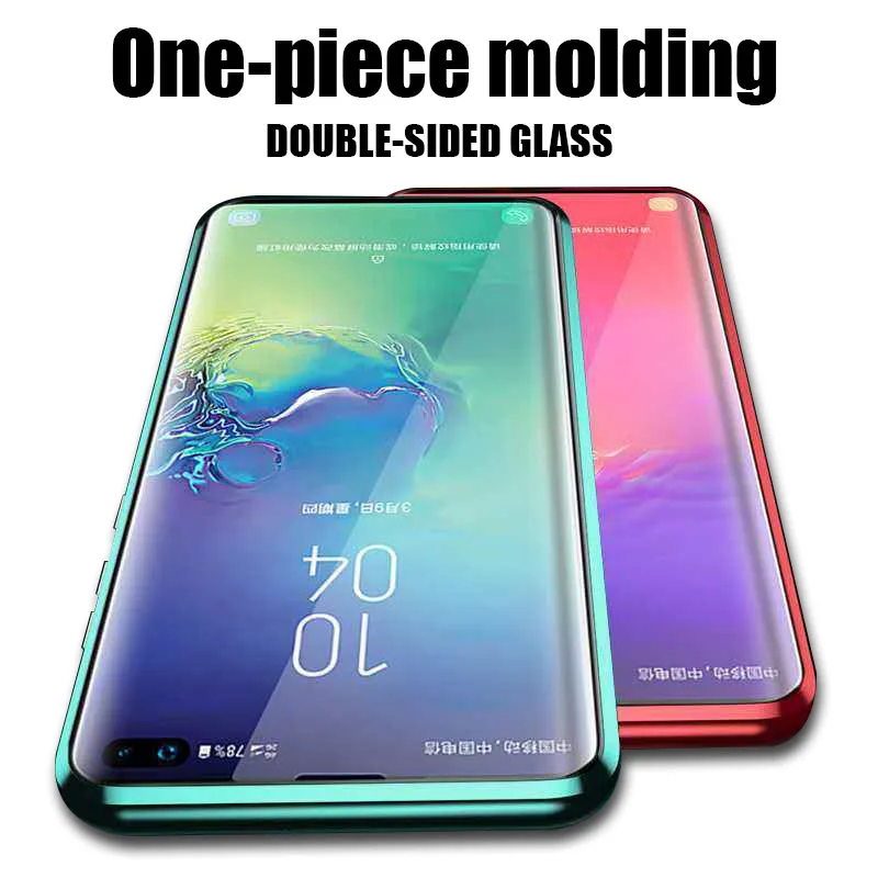 360 магнитный металлический чехол с полной защитой для samsung Galaxy A50 A7 S10 E S8 S9 Plus Note 10 9 8 двусторонний чехол из закаленного стекла