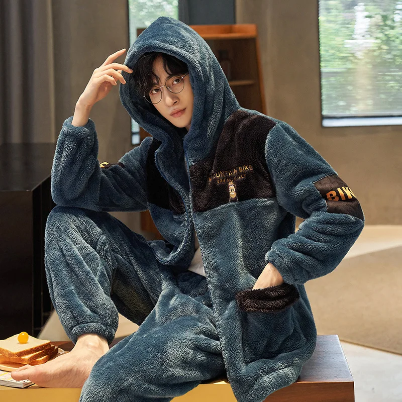 Pijama Hombre Invierno Algodon Pijama Mono Hombre Invierno Franela  Cálida, Capucha, Cremallera Conjunto Polar One-Piece Pijama Polar Hombre 