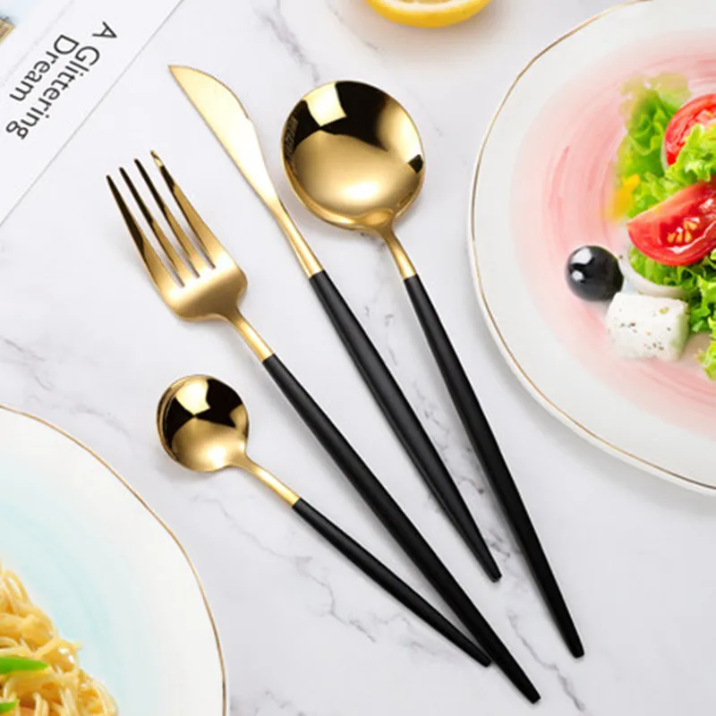 US $26.99 24pcs Stainless Steel Tableware Set Knife Fork Spoon Home Gold Dinnerware Set Flatware Set Dishwasher Safe Cutlery Set Gift Box