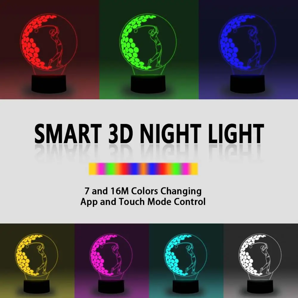 NiteApps 3D гольф-плеер ночник настольная лампа Иллюзия украшение лампа подарок на день рождения приложение/сенсорное управление