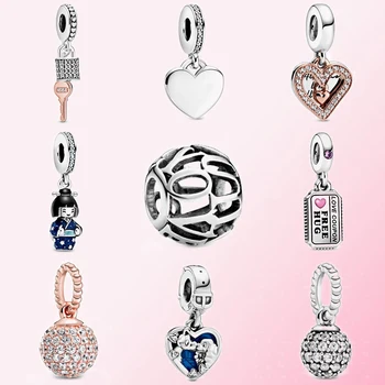 

2020 Valentine's Day 925 Sterling silver Ball Pendant Key Freehand Heart Doll Lady Tramp Inscription Love Coupon Dangle Charm