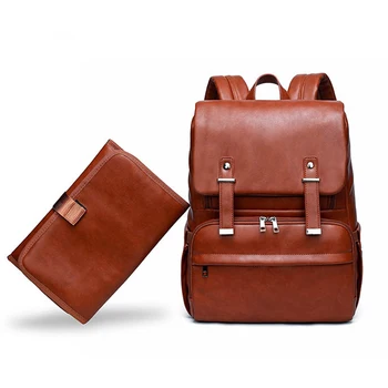

PU Leather Baby Diaper Bag Backpack For Moms Dads Large Capacity Nappy Bag with Changing Pad + Stroller Straps Mochila Feminina