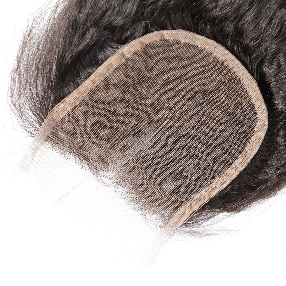 Poker Face Brazilian Remy Kinky Straight Hair 4x4 Lace Closure Bleached Knots With Baby Hair Free Middle Part 100% Human