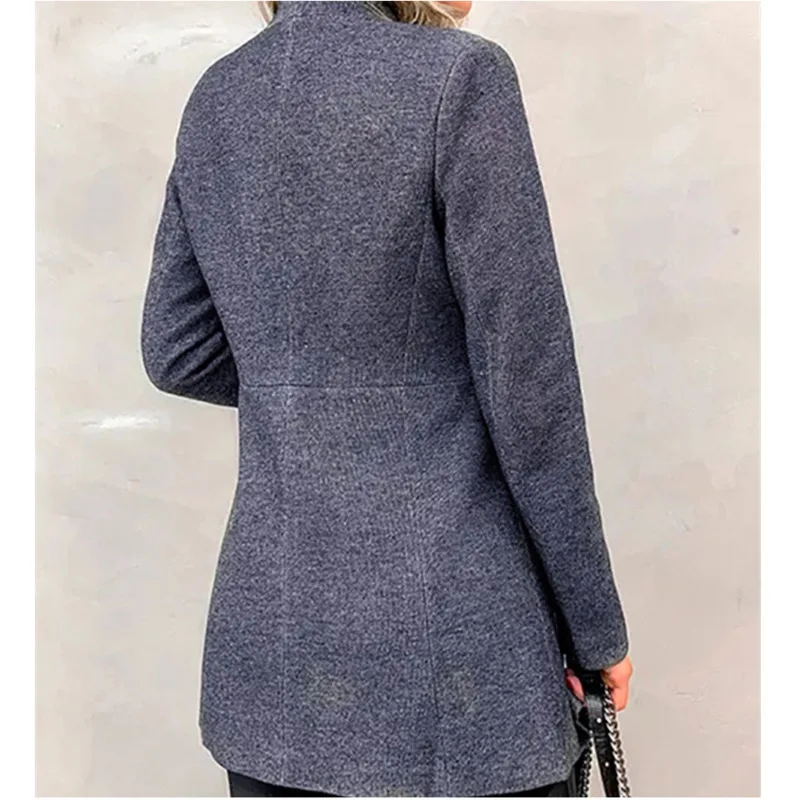 Шерстяное пальто для женщин Abrigos Mujer Invierno воротник-стойка Формальные серые черные осенние длинные шерстяные зимние пальто для женщин