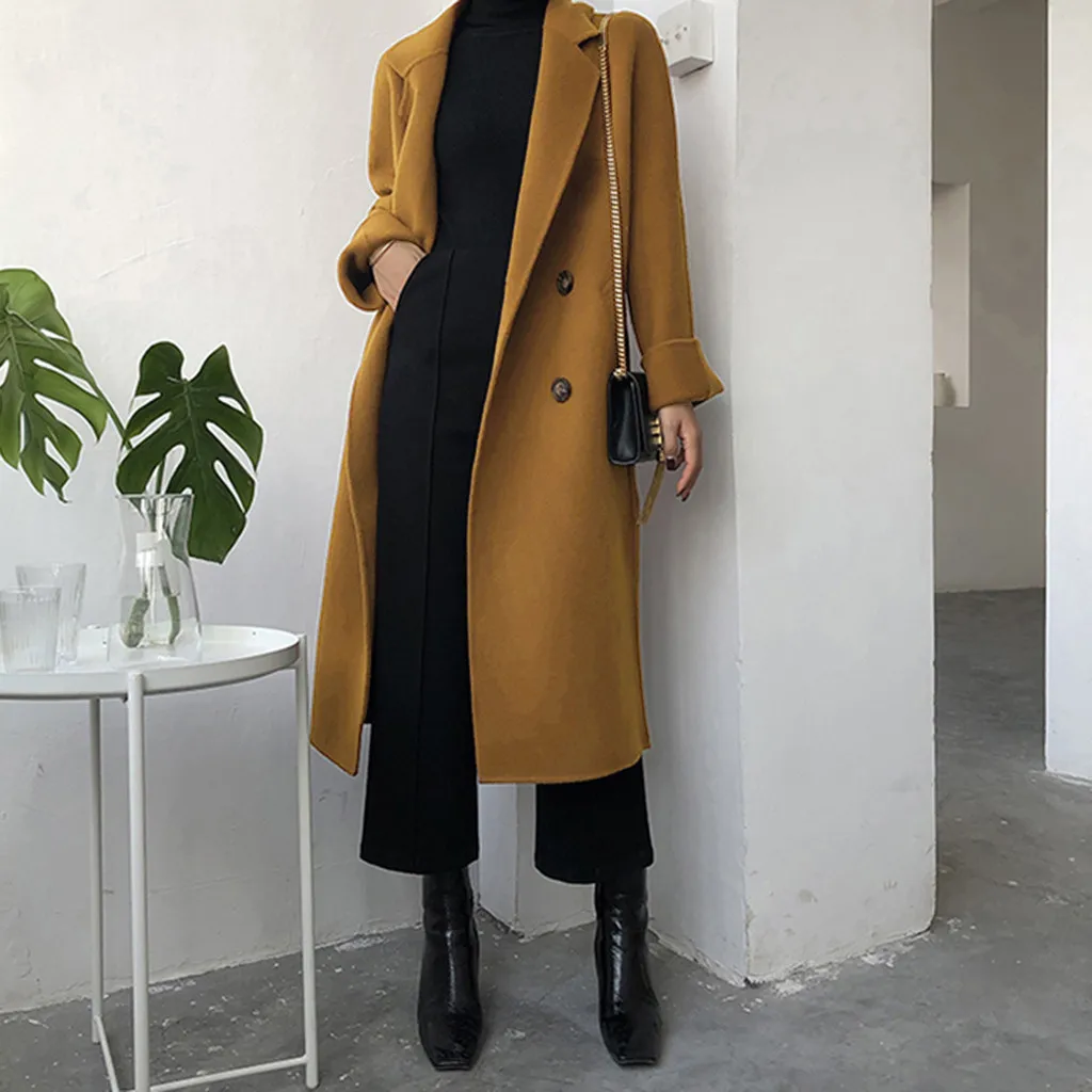 Manteau femme hiver зимнее женское пальто с отложным воротником зимнее теплое длинное пальто с поясом двубортное пальто из искусственного меха