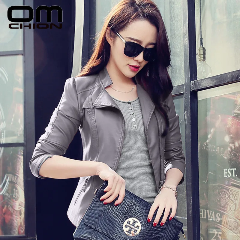 

OMCHION Brand 2019 Coat Motorcycle PU Leather Jacket Women Winter And Autumn New Fashion Coat Zipper Outerwear Jacket LMJ24