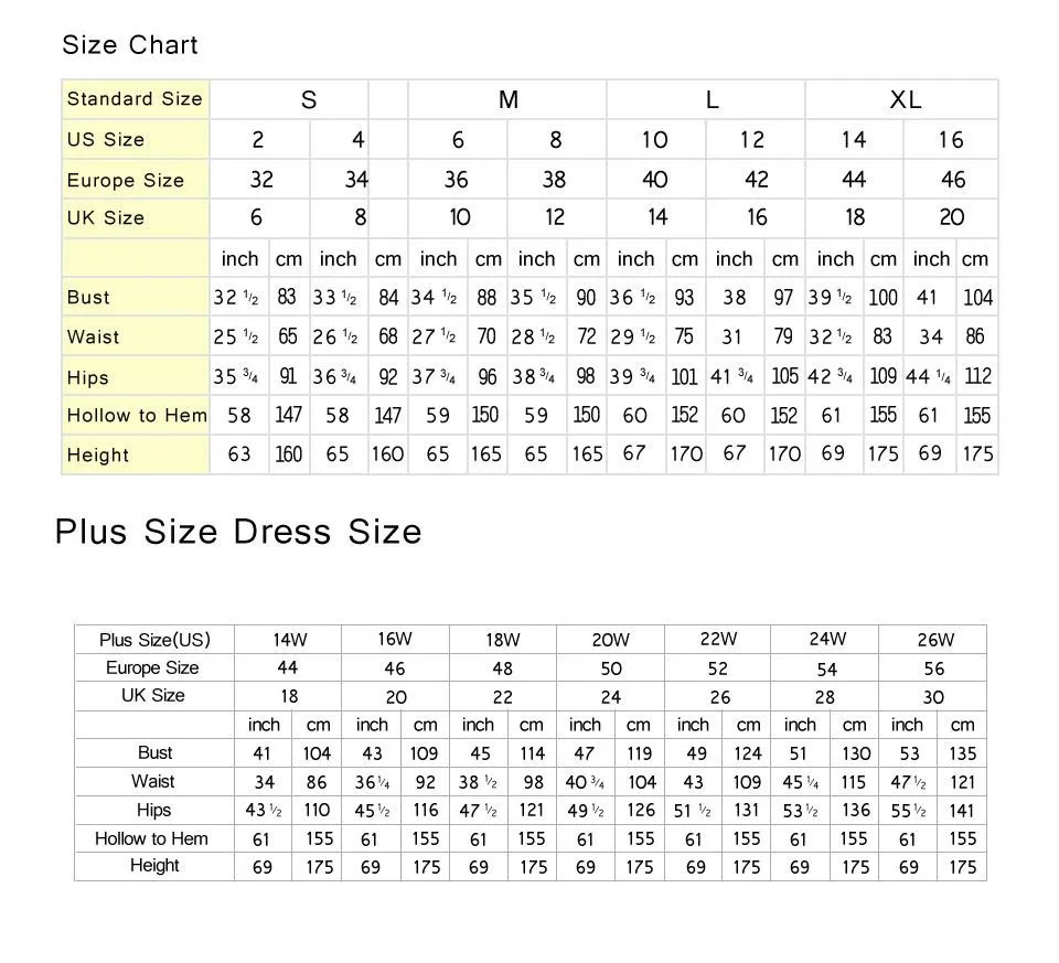 婚纱礼服测量表