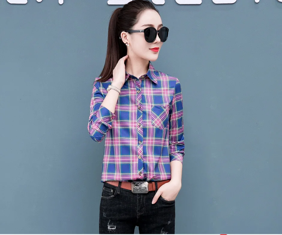 shirts & tops Spring 2020 Long Sleeve Plaid Blouse Korean Casual Women Streetwear Shirts Elegant Office Shirt 5XL Plus Size Ladies Print Tops ladies shirts Blouses & Shirts