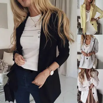 

Hot Autumn Women Solid Color Long Sleeve Lapel Blazer Button Pocket Suit Jacket Coat
