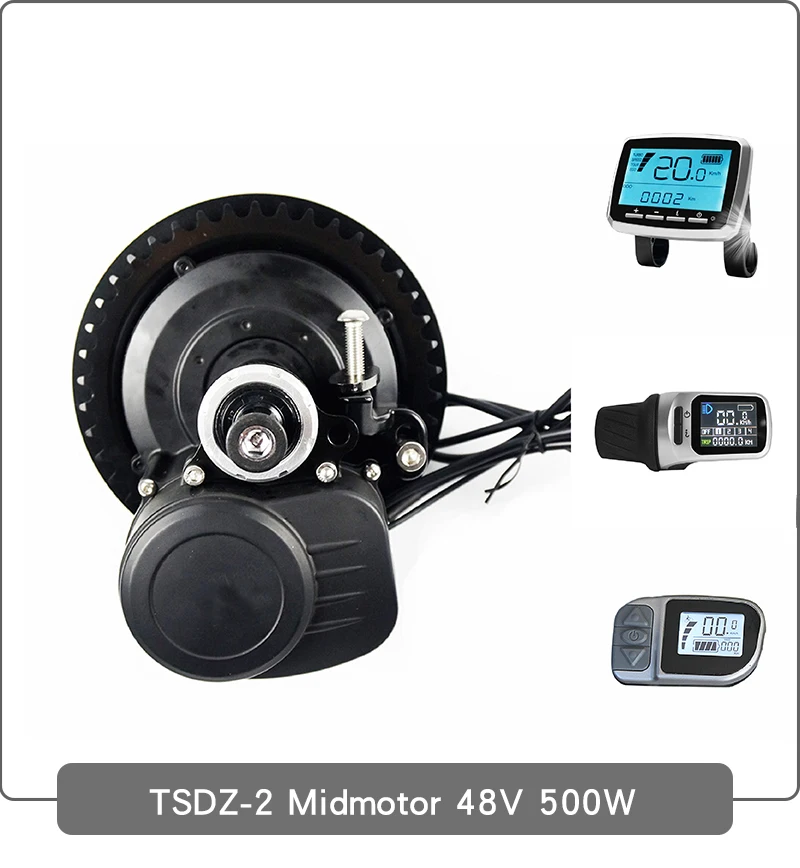 TSDZ-2 Tongsheng 36V 48V 250W 350W 500W Torque sensor XH18 display Mid Drive Motor Ebike Conversion Kit with Rack Battery