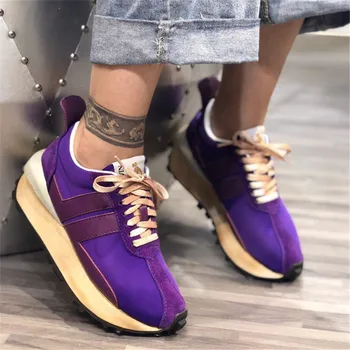 

2020 Genuine Leather retro style lace-up Female running shoes increase thick bottom low-help casual wild sports shoes women