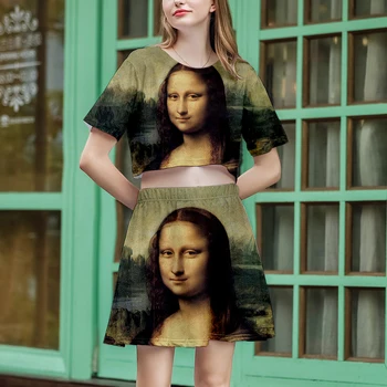 

Famous painting Short skirt suit Hot Short Sleeve T-shirt and suit famous painting Two Piece High Quality Casual New set