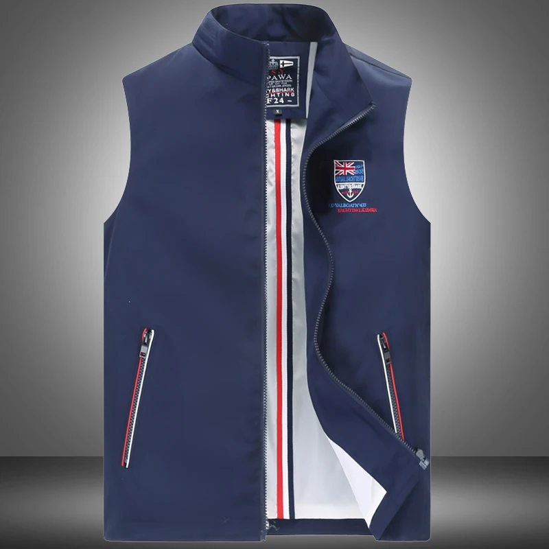 Fashion cotton jacket plus Size Vest Jacket Shark Vest Men's Business Collar Vest Men M-4XL Autumn /winter - Цвет: Dark blue