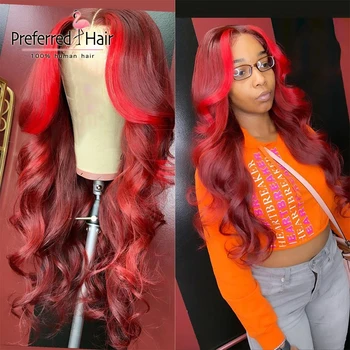 

Preferred Pre Plucked Red Highlight Wig Brazilian Remy 613 Lace Front Wig Ombre Brown Lace Front Human Hair Wigs For Black Women
