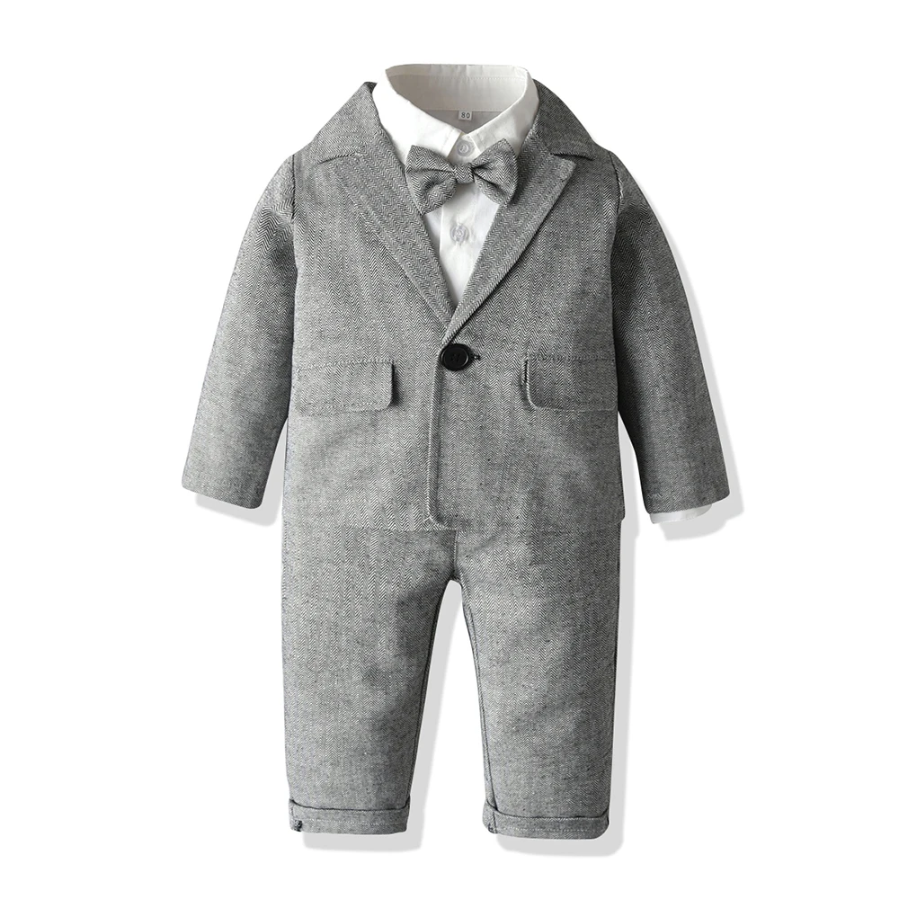 Tem Doger Kids Boys Gentleman Clothes Suits Cotton Bow Tie Long Sleeve Outfits Children Wedding Formal Party Clothing Set |