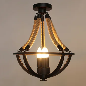 

American retro industrial style hemp rope chandelier wrought iron restaurant lamp room lamp master bedroom ceiling lamp LB12252