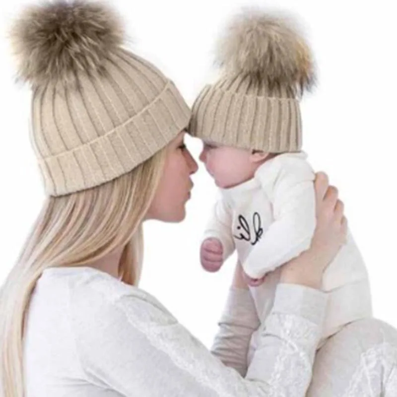 Зимняя меховая шапка с помпоном для детей, вязаная шапочка, зимние детские шапочки, женская шапка, детские меховые шапки с помпоном для девочек и мальчиков, женские шапочки