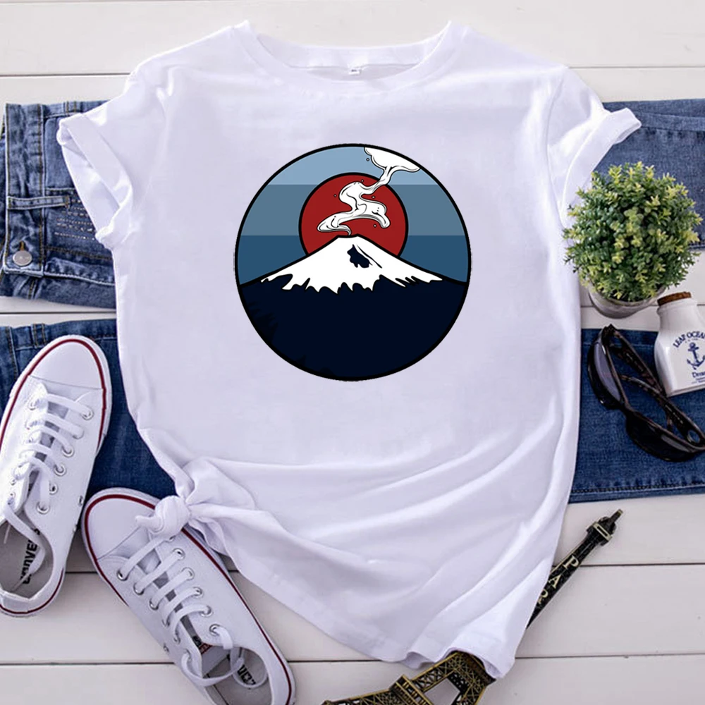 Funny Tshirt In The Sunset Mount Fuji Japanese Printing T-Shirt For Woman Punk Harajuku Women T Shirt Vintage Oversized Clothing