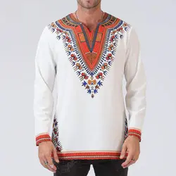 Новая мода Odeneho носить мужской белый полированный хлопок топ с Дашики. Африканская Одежда Мужская Странная футболка длинные футболки T048