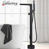 Matte Black Floor Standing Faucet Bathroom Bathtub Shower Faucet Hot Cold Water Rotary Switch Mixer Tap Bath Shower Mixers 1
