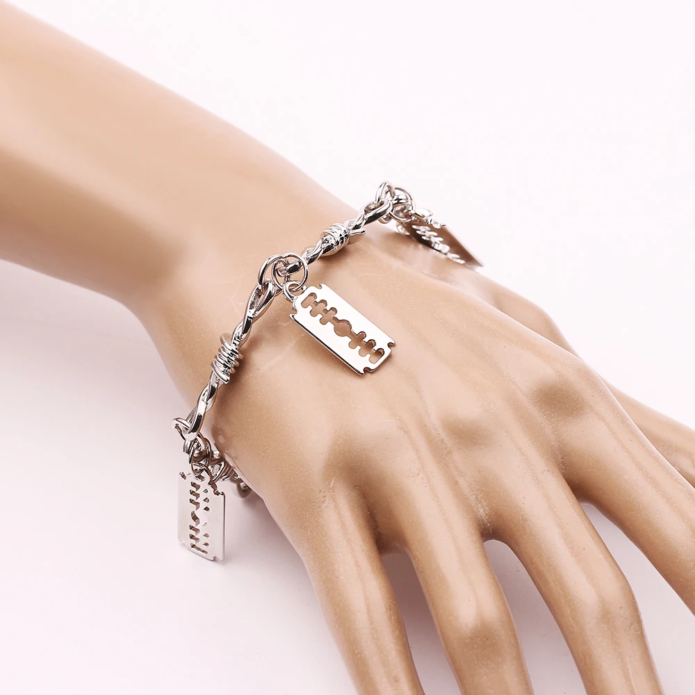 Bracelet 6 1 Набор, мужское панк готическое ожерелье и браслеты, набор из сплава, колючая проволока, ожерелье и браслет, ювелирные изделия, хип-хоп колье и браслет - Окраска металла: Bracelet 6