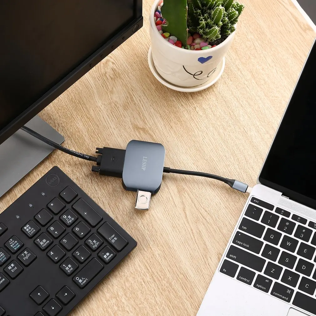 USB-C к USB 3,0 и USB 2,0 и VGA конвертер кабель адаптер алюминиевый сплав тип-c концентратор адаптер для устройств type-C UC28