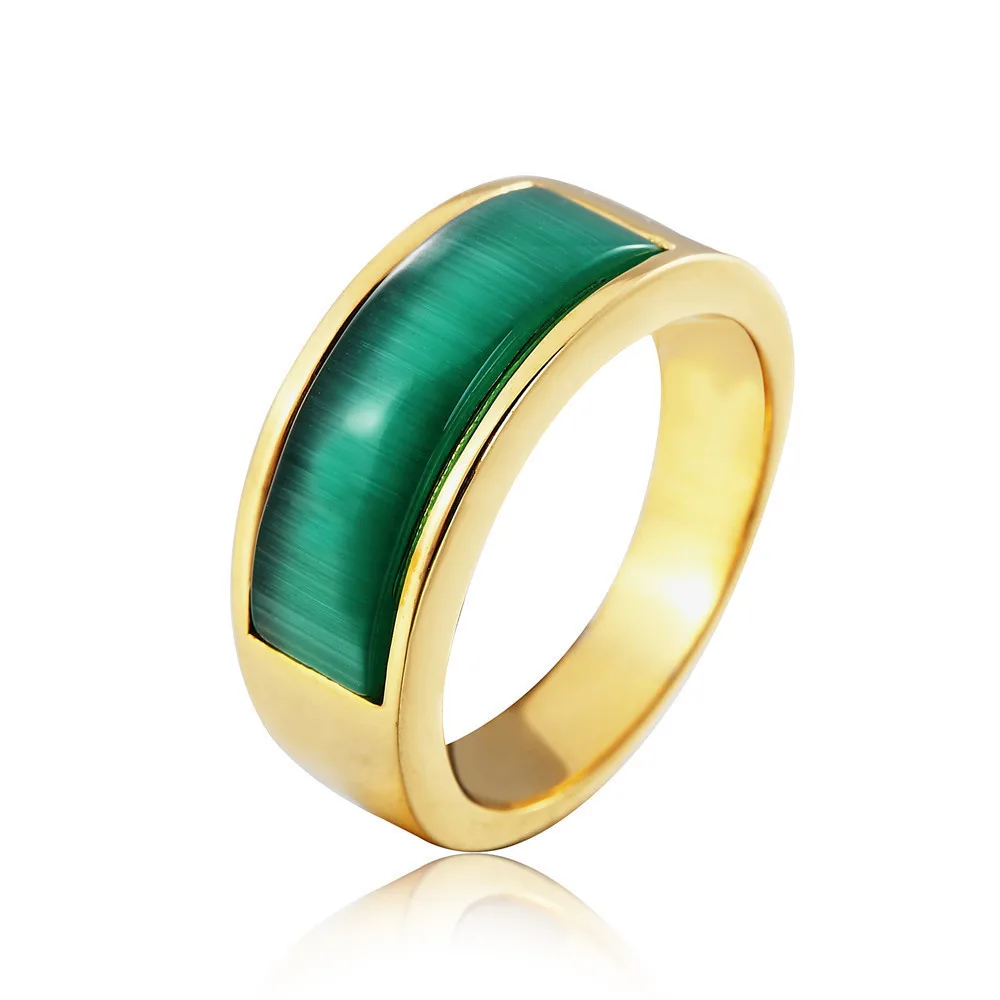 gold green Драгоценные камни опал кольца для мужчин и женщин мальчик девочка кошачий глаз Изумрудный розовый белый камень Золотой титановый, серебряного цвета королевские обручальные ювелирные изделия - Цвет камня: gold green