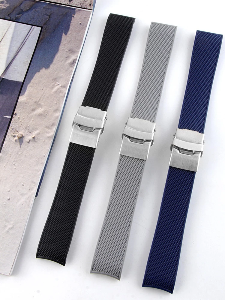 21mm New Style High Quality Waterproof Rubber Watchband Folding Buckle for Longines HydroConquest L3 L3.742 Diving Watch Blue