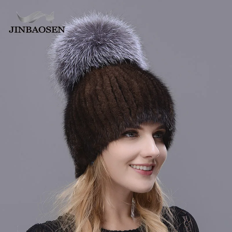 Натуральная норковая меховая шапка для зимы женская импортная вязаная норковая шапка с лисьим мехом новая горячая распродажа Женские шапки высокого качества