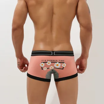 

MEN'S Underwear U Convex Boxer Briefs Fashion Comfortable Cotton Small Wrinkle Chrysanthemum Wholesale 00214
